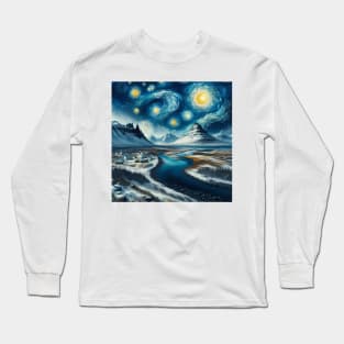 Kirkjufell, Iceland, in the style of Vincent van Gogh's Starry Night Long Sleeve T-Shirt